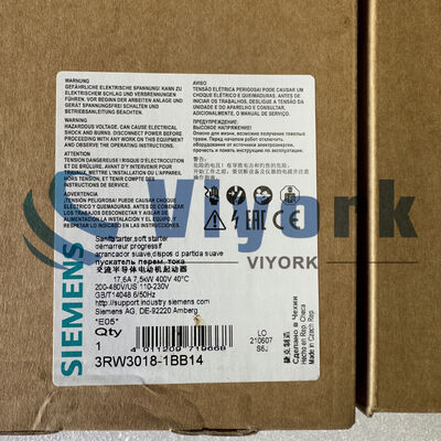 Siemens 3RW3018-1BB14 SOFT STARTER 24V AC/DC 200-480VAC 17.6AMP 7.5KW/400V NEW